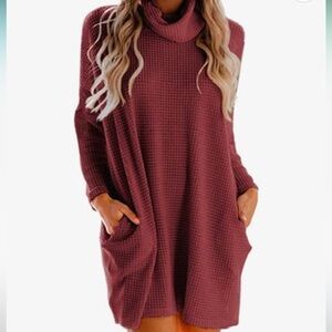 Women’s long sleeve cowl neck casual loose oversized knit pullover sweater dress